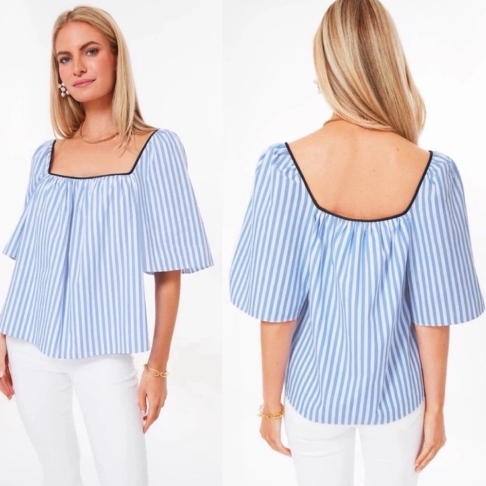 Pomander Place Blue & White Stripe Celia Top Square-Neck Top Size Medium